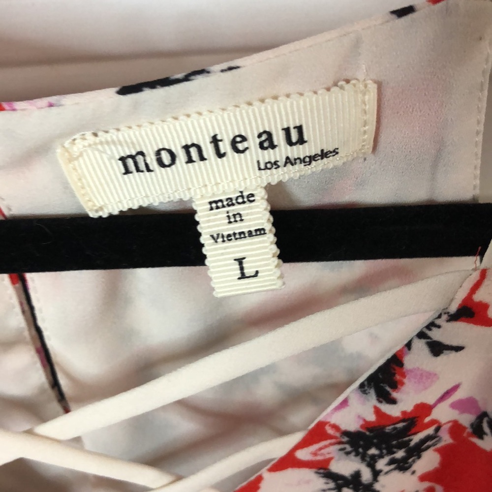 Floral layered look, take top, like new, red, cream, black, pink sz L - Picture 3 of 6